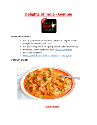 15% Off – Delights of India Restaurant Gympie Takeaway, QLD