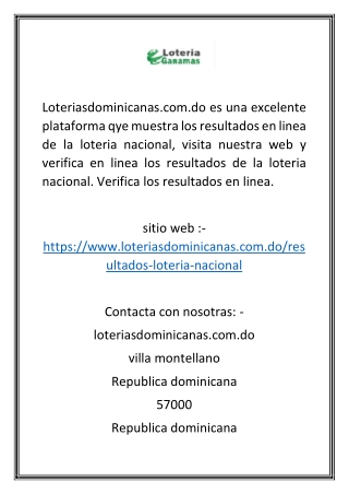 Verifica los resultados en linea de la loteria nacional