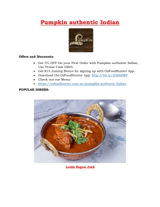 5% Off - Pumpkin authentic Indian Restaurant Southport Menu, QLD