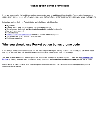 Pocket option bonus promo code