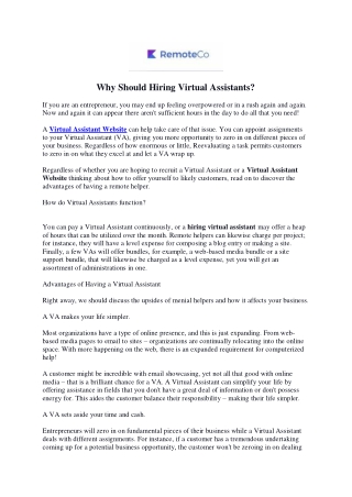 Why should hiring virtual assistants ?