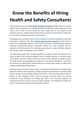 Know the Benefits of Hiring Health and Safety Consultants