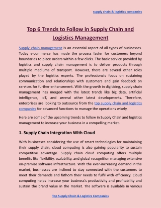 Top 6 Trends to Follow in Supply Chain and Logistics Management