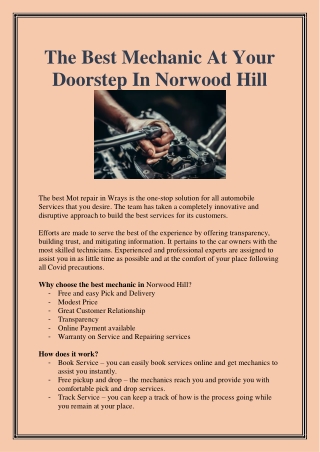 The Best Mechanic At Your Doorstep In Norwood Hill
