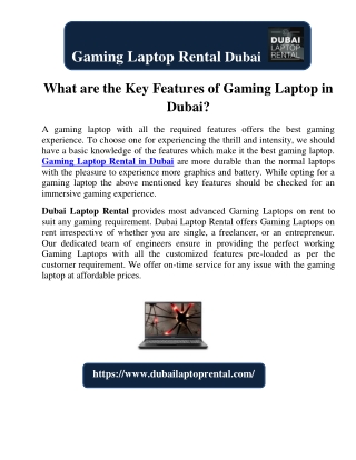 What are the Key Features of Gaming Laptop in Dubai?