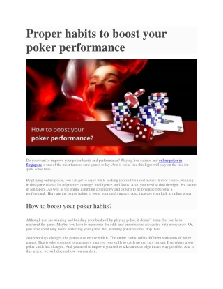 Proper habits to boost your poker performance