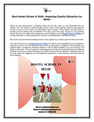 Best Hostel School in Delhi -Imparting Quality Education for Better
