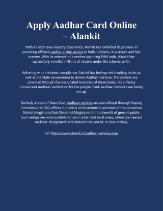 Apply Aadhar Card Online – Alankit