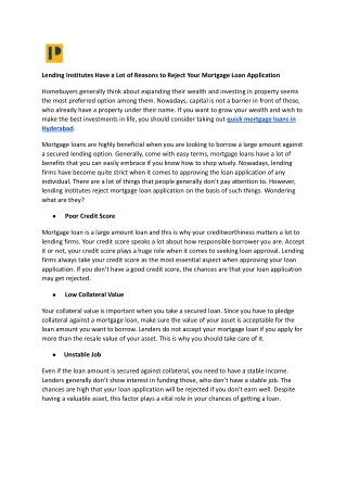 Lending Institutes Have a Lot of Reasons to Reject Your Mortgage Loan Application.docx