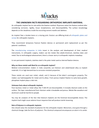 The Unknown Facts Regarding Orthopedic Implants Material | Miraclus