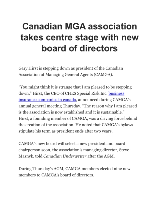 Canadian MGA association takes centre stage with new board of directors