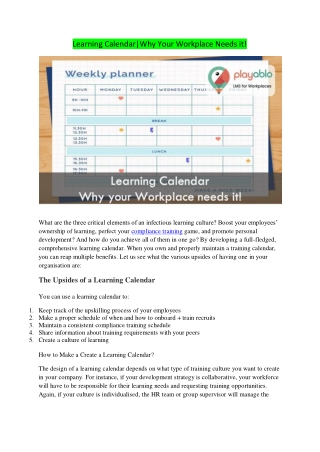 Learning Calendar  Why Your Workplace Needs it!