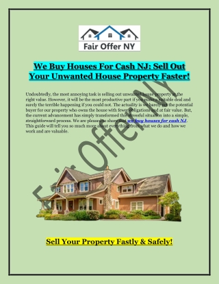 We Buy Houses For Cash NJ | Fair Offer NY