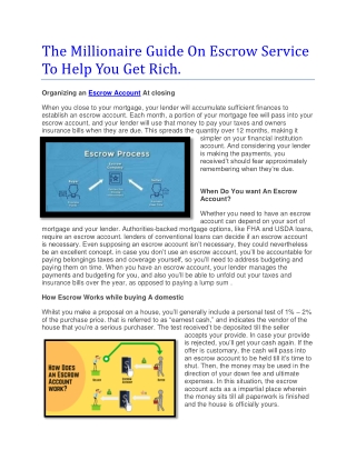 The Millionaire Guide On Escrow Service To Help You Get Rich.