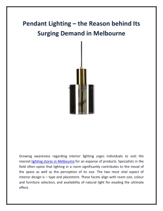 Pendant Lighting – the Reason behind Its Surging Demand in Melbourne