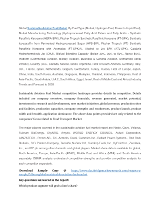 Sustainable Aviation Fuel Market Analysis and Forecast to 2028