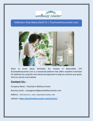 Addiction Help Bakersfield CA | Psychwellnesscenter.com