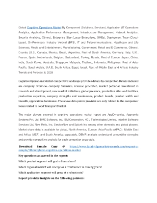 Cognitive Operations Market Segmentation, Size, Analysis, Key Players