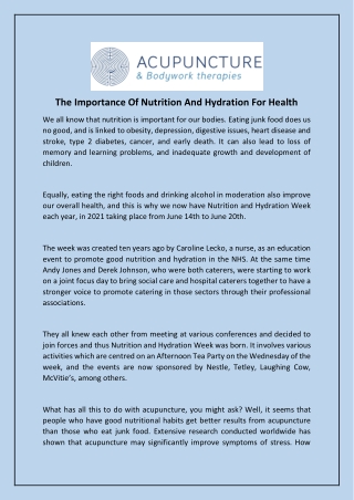 The Importance Of Nutrition And Hydration For Health