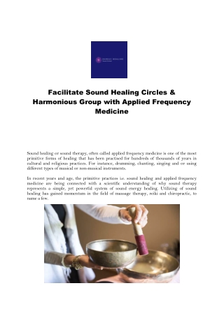 Facilitate Sound Healing Circles & Harmonious Group with Applied Frequency Medicine