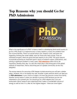 Top Reasons why you should Go for PhD Admissions