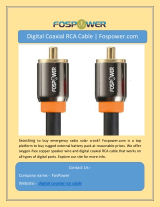 Digital Coaxial RCA Cable | Fospower.com