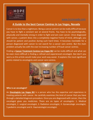 A Guide to the best Cancer Centres in Las Vegas, Nevada