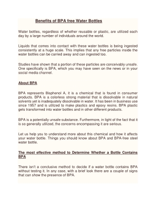Benefits of BPA free Water Bottles