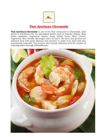 15% off - Thai Ayuthaya Chermside Restaurant Menu, QLD.