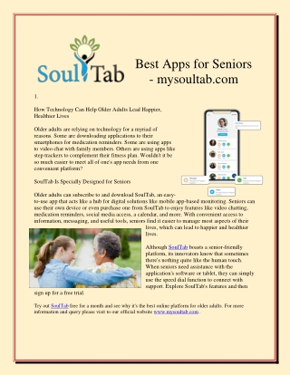 Best Apps for Seniors - mysoultab.com
