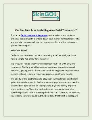 Can You Cure Acne by Getting Acne Facial Treatments