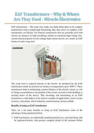 EAF Transformers – Why & Where Are They Used - Miracle Electronics