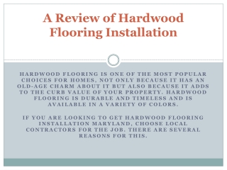 Hardwood flooring installation Maryland
