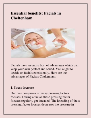 Essential benefits Facials in Cheltenham