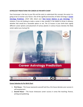Predictions for Career as per birth chart