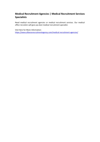 Medical Recruitment Agencies - Medical Recruitment Services Specialists