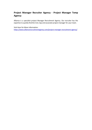Project Manager Recruiter Agency - Project Manager Temp Agency