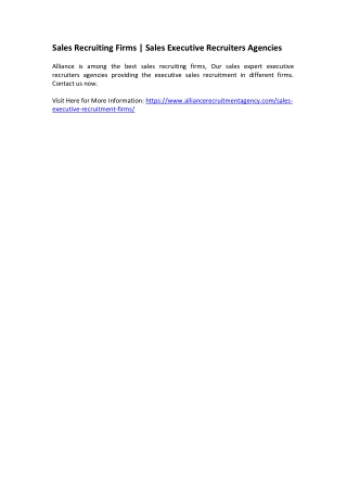 Sales Recruiting Firms - Sales Executive Recruiters Agencies