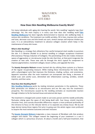 How Does Skin Needling Melbourne Exactly Work