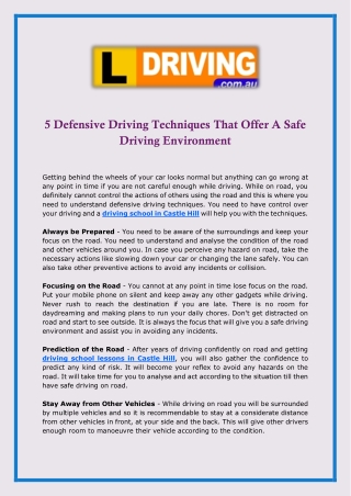 5 Defensive Driving Techniques That Offer A Safe Driving Environment