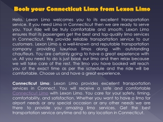 Book your Connecticut Limo from Lexon Limo