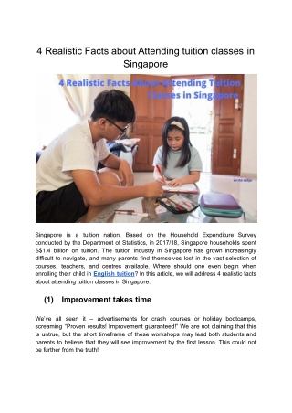 4 Realistic Facts about Attending tuition classes in Singapore