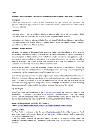 Lubricants  Market Analysis