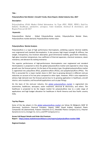 Polyarylsulfone  Market Analysis
