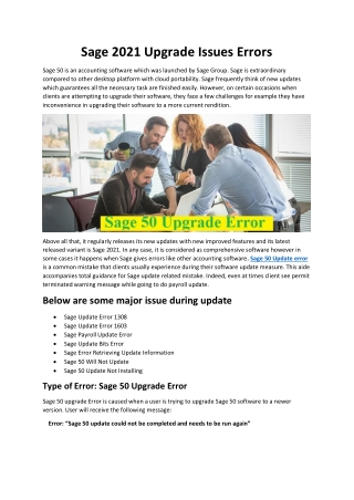 Sage 50 Upgrade Error Failed During Installation
