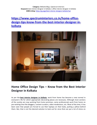 Home Office Design Tips – Know from the Best Interior Designer in Kolkata