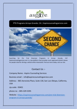 PTD Programs Arroyo Grande, CA | Aspirecounselingservice.com