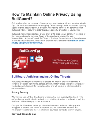 How To Maintain Online Privacy Using BullGuard?