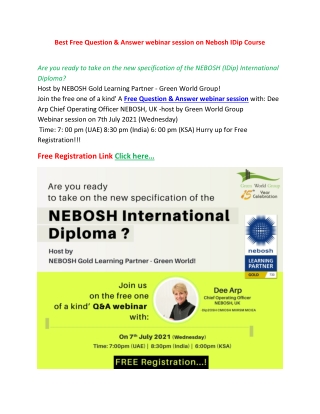 Best Free Question & Answer webinar session on Nebosh IDip Course