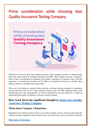 Prime consideration while choosing best Quality Assurance Testing Company